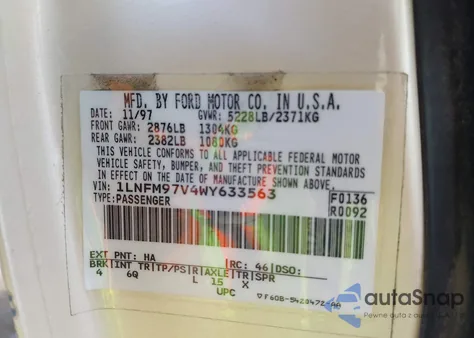 1998 Lincoln Continental from USA, damaged, VIN 1LNFM97V4WY633563